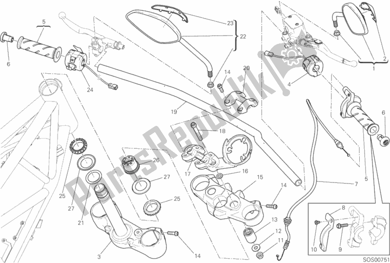 Todas as partes de Guiador E Controles do Ducati Scrambler Icon USA 803 2017